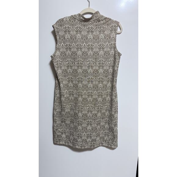 Jude Connally Sleeveless Chevron Print Top XL Brown Beige Stretch Tunic USA - Picture 3 of 5